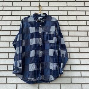 Brooks Brothers Patchwork Madras Plaid Shirt L Blue White Ivy Indie Sleaze